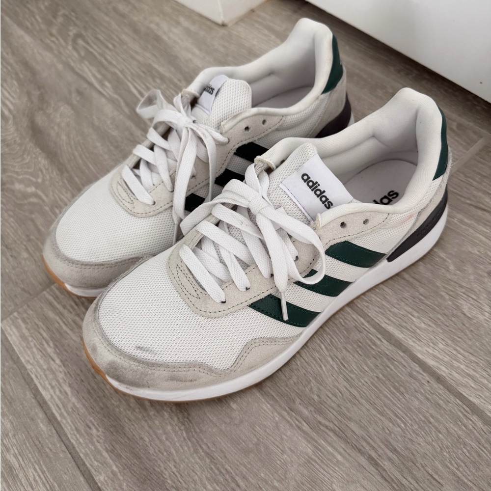 Adidas White and Dark Green Athletic Shoes